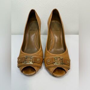 Tory Burch Carnell Peep Toe Wedge Heels Size 7.5 GUC